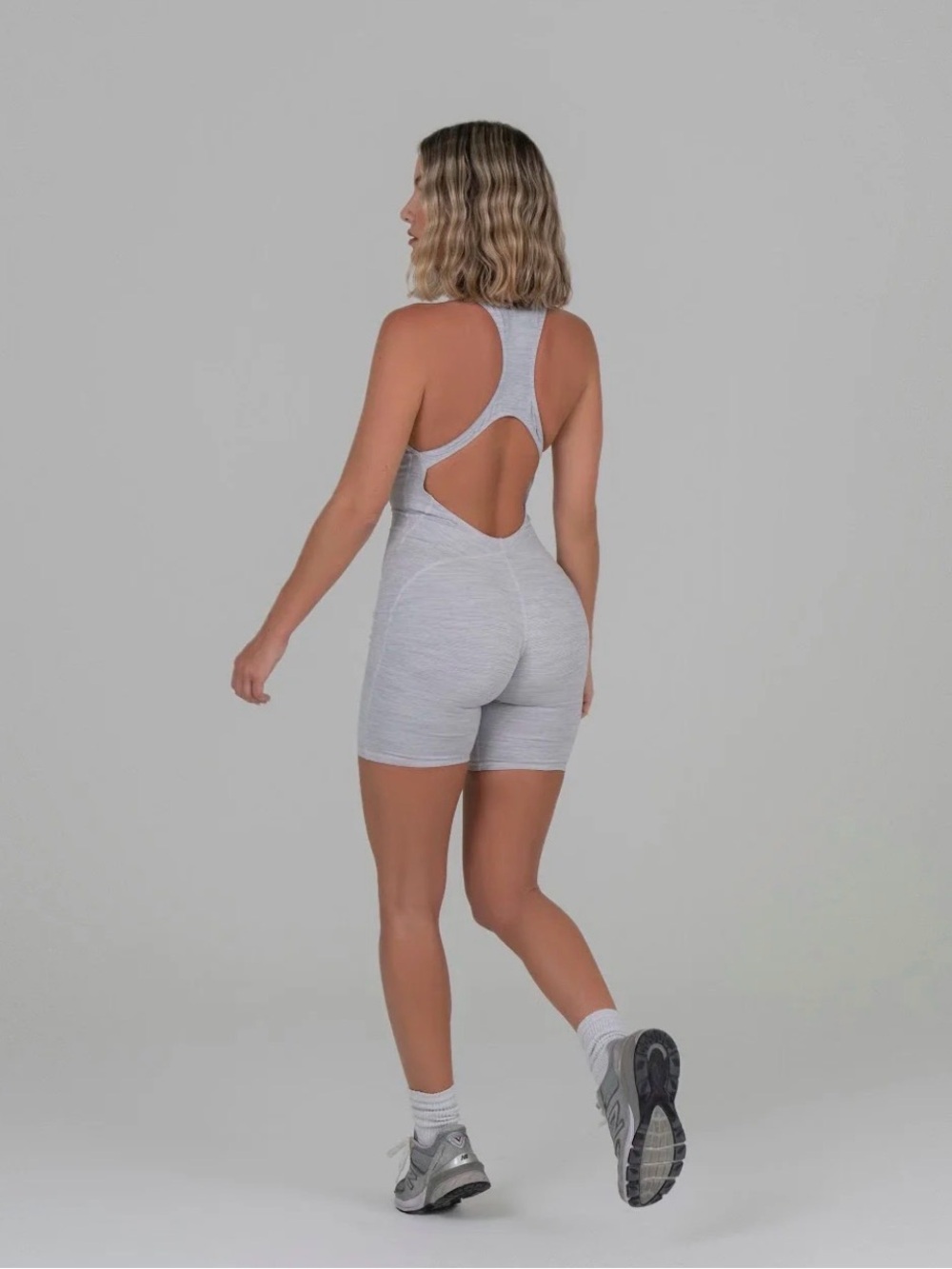 DAVIS Active Light Gray Seamless Racerback Romper